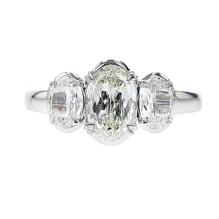 1.00ct Oval Diamond with 0.82ct Diamonds and 0.05ct Surprise Diamonds 3 Stone Ring in 18K White Gold
