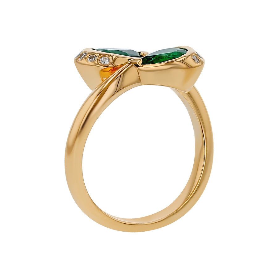1.34ct Zambian Emerald and 0.09ct Diamond Bypass Ring in 18K Yellow Gold, size 7
