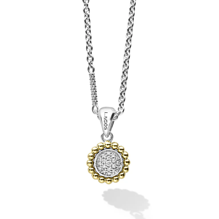 Caviar Lux 0.14ct Diamond 12mm Pendant in 18K Yellow Gold and Sterling Sliver, 16-18" chain
