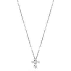 0.11ct Round Diamond Baby Cross Pendant in 18K White Gold on 16-18" Adjustable Chain