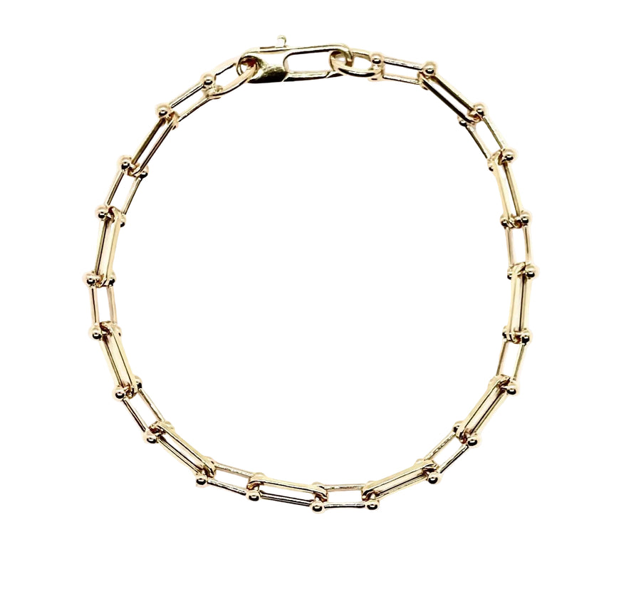 Designer Gold Alternating Paperclip Link and Fancy Link Bracelet in 18K Yellow Gold, 7"