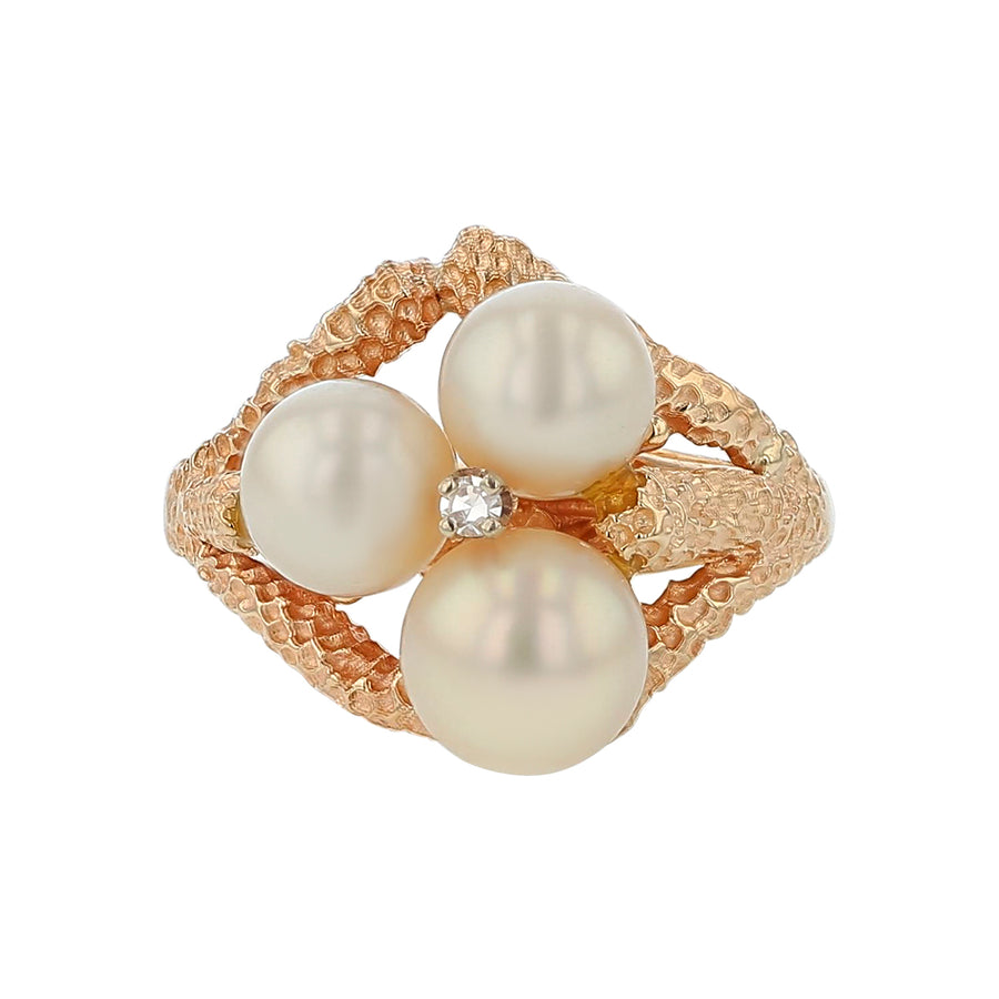 7.7mm Pearl and 0.42ct Diamond Flower Ring in 18K Yellow Gold