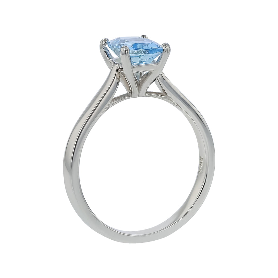 1.23ct Cushion Aquamarine Solitaire Ring in Platinum, Size 7