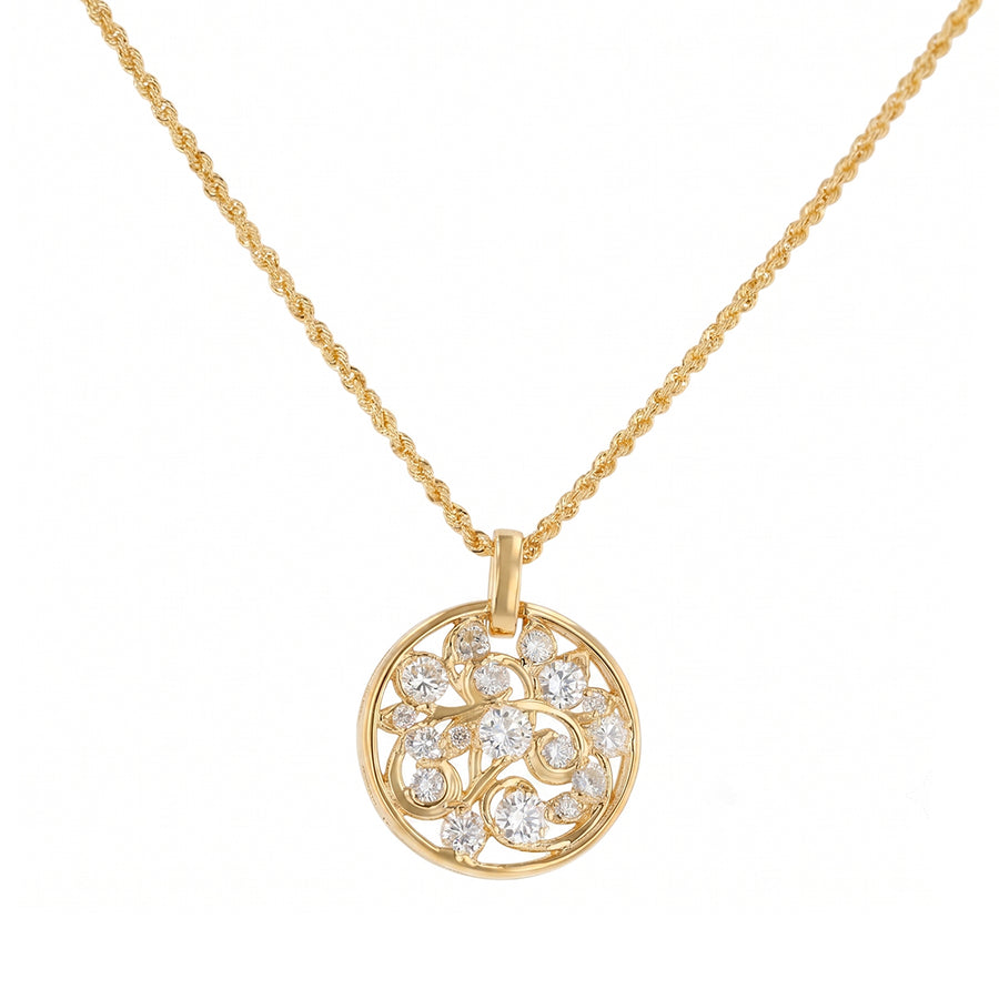 1.51ct Diamond Circle Pendant in 14K Yellow Gold on 1.6mm 24" Rope Chain with Push in Barrel Clasp