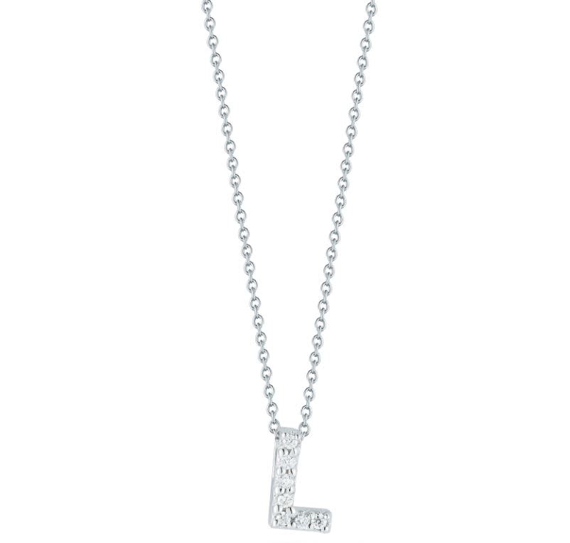 Tiny Treasures 0.03ct Diamond Love Letter "L" Pendant in 18K White Gold, on 16-18" chain