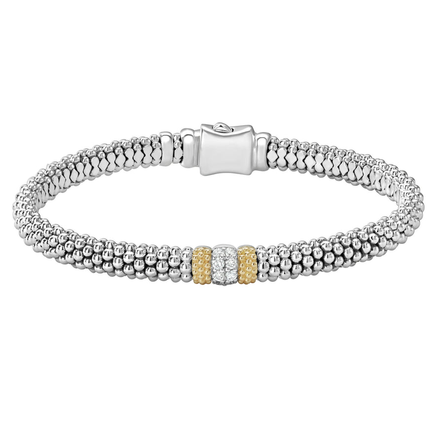 Diamond Caviar Lux 6mm Rope Bracelet in Sterling Silver and 18K Yellow Gold Size Medium