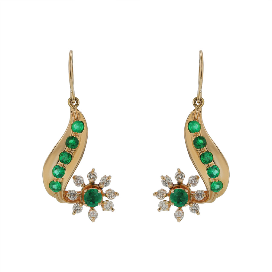 2.38ct Emerald and 0.80ct Diamond Drop Earrings in 14K Yellow Gold
