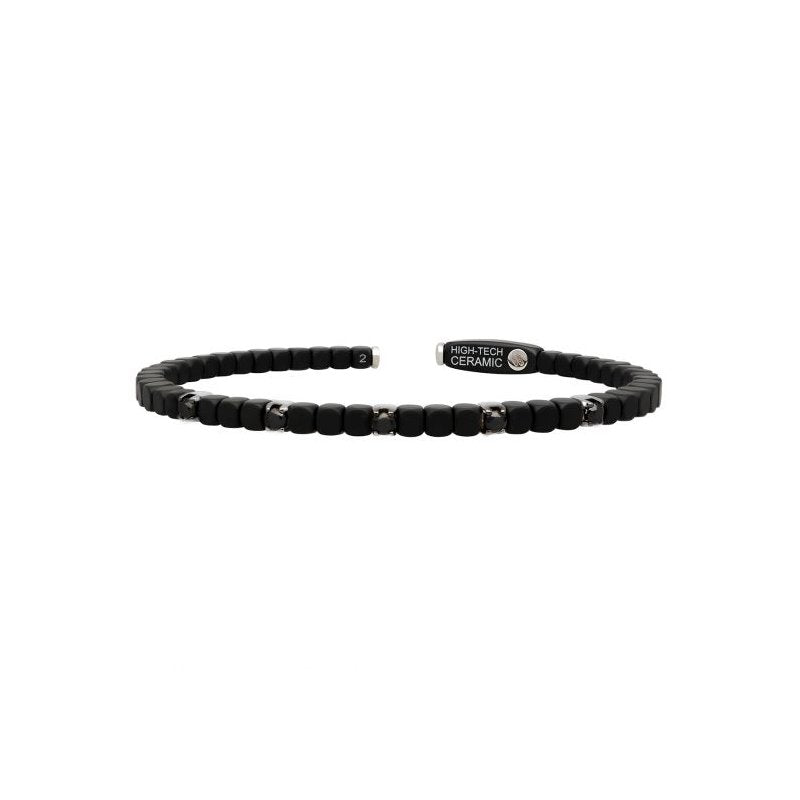 Dado Men's 0.31ct Black Diamond Matte 5 Station Bangle Bracelet in 18K White Gold and Ceramic Size Large