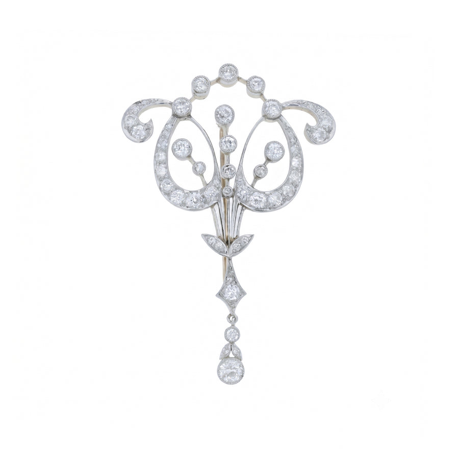 Art Deco 1.50ct Diamond Spray Pin/Pendant in 14K Yellow Gold and Platinum without chain