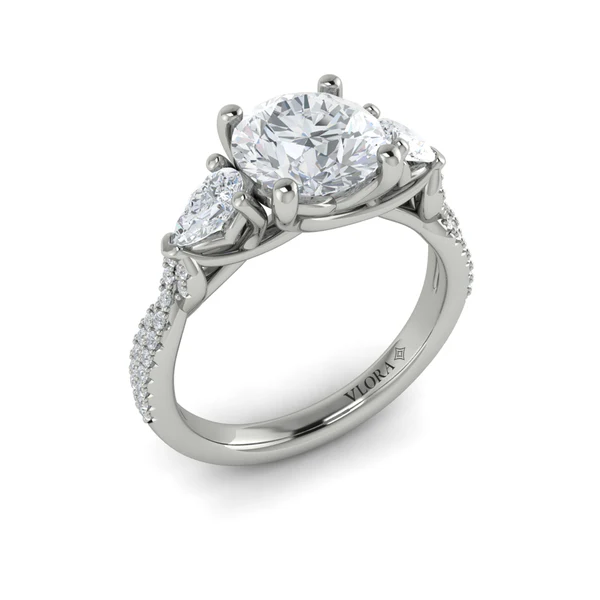 Entwined 0.56ct Diamond Three Stone Ring Semi Mount in Platinum for 1.50ct Round Center, size 6.5