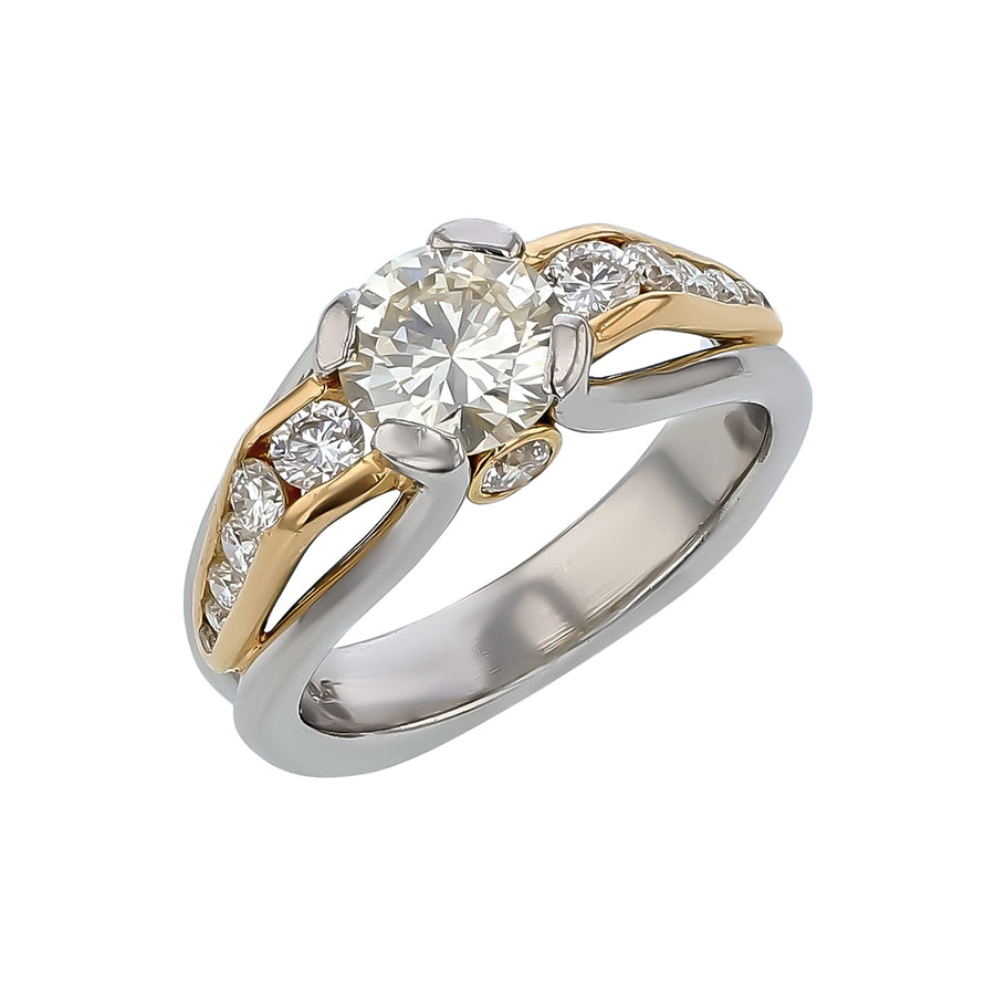1.10ct Round Diamond and 0.80ct Diamond Ring in Platinum with 18K Yellow Gold, size 5