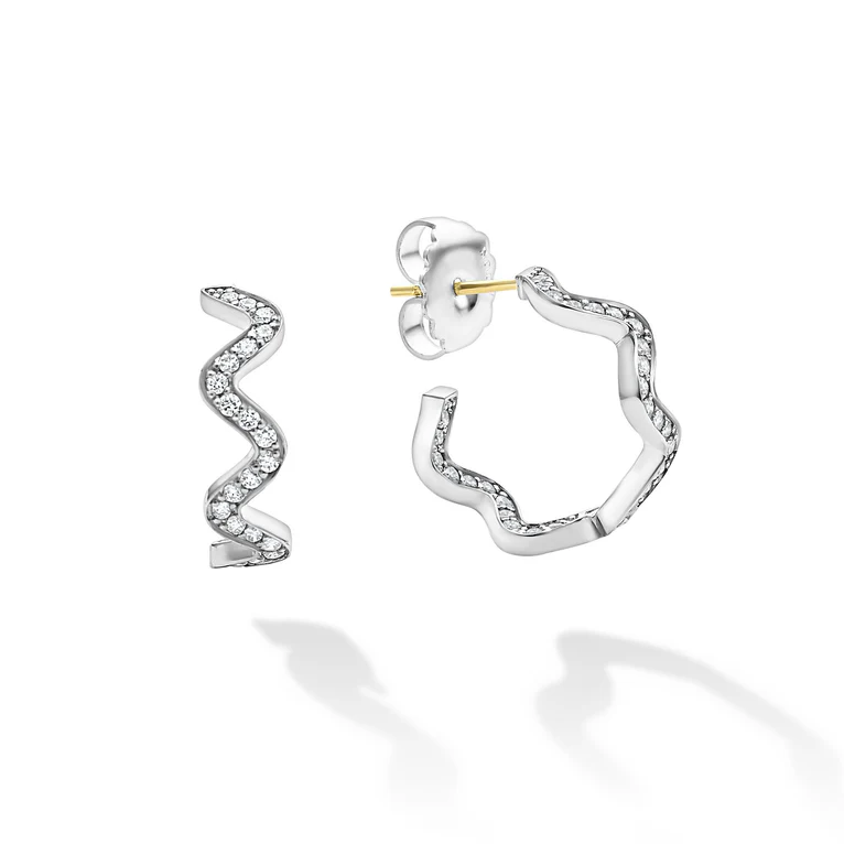 Caviar Spark 1.02ct Diamond Wave Hoop Earrings in Sterling Silver