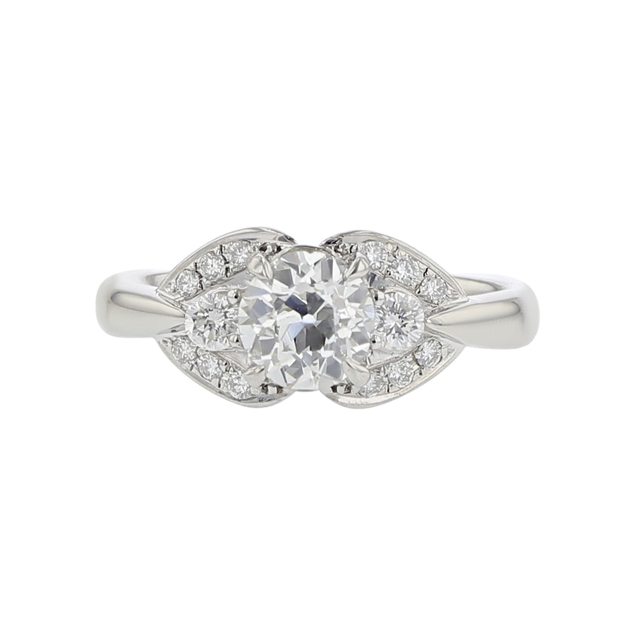 0.87ct Old European Cut Diamond with 0.22ct Full Cut Diamonds Ring in Platinum, size 7