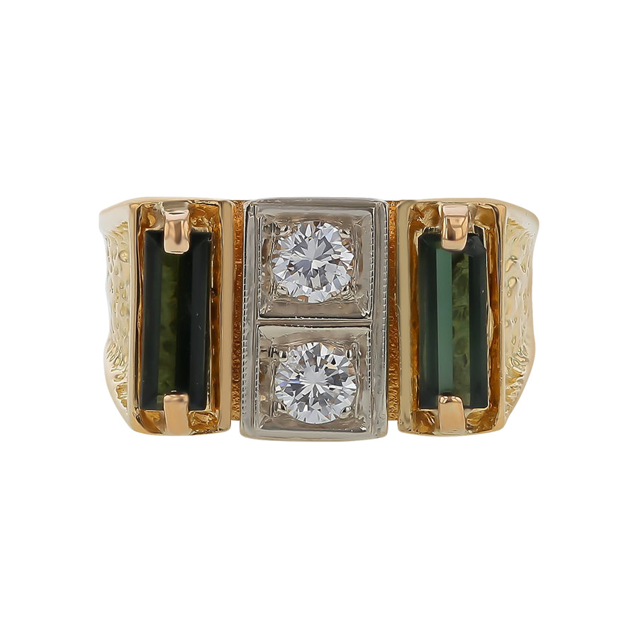 0.40ct Diamond and Baguette Tourmaline Ring in 18k Yellow Gold