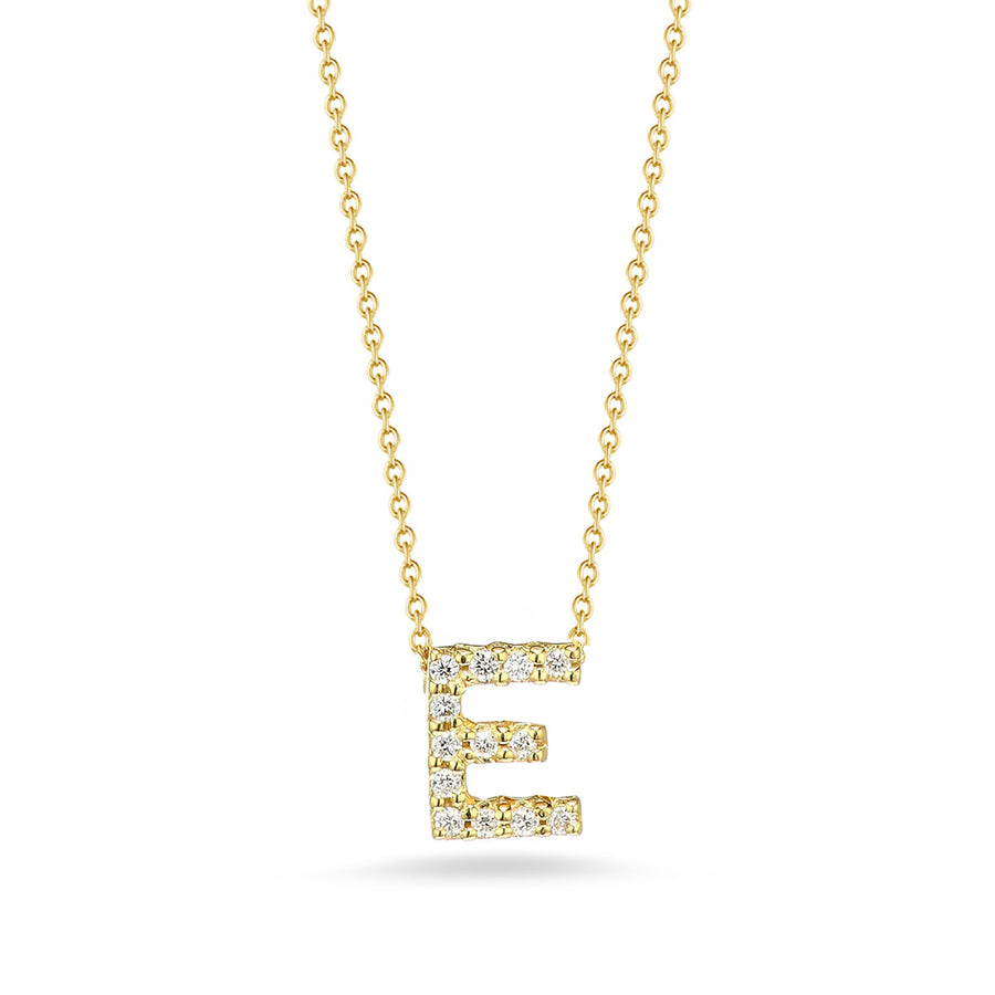 0.06ct Love Letter "E" Pendant in 18K Yellow Gold on 16-18" Chain