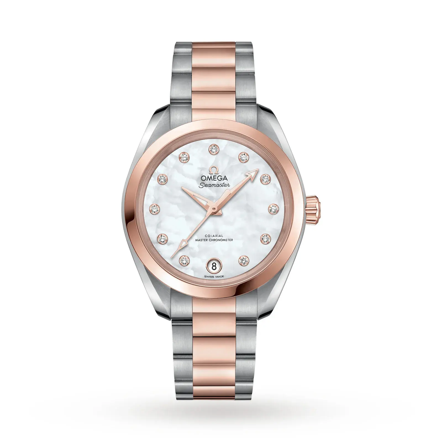 34mm Seamaster Aqua Terra Watch with Mother of Pearl Dial in Stainless Steel and 18K Rose Gold, Bracelet
