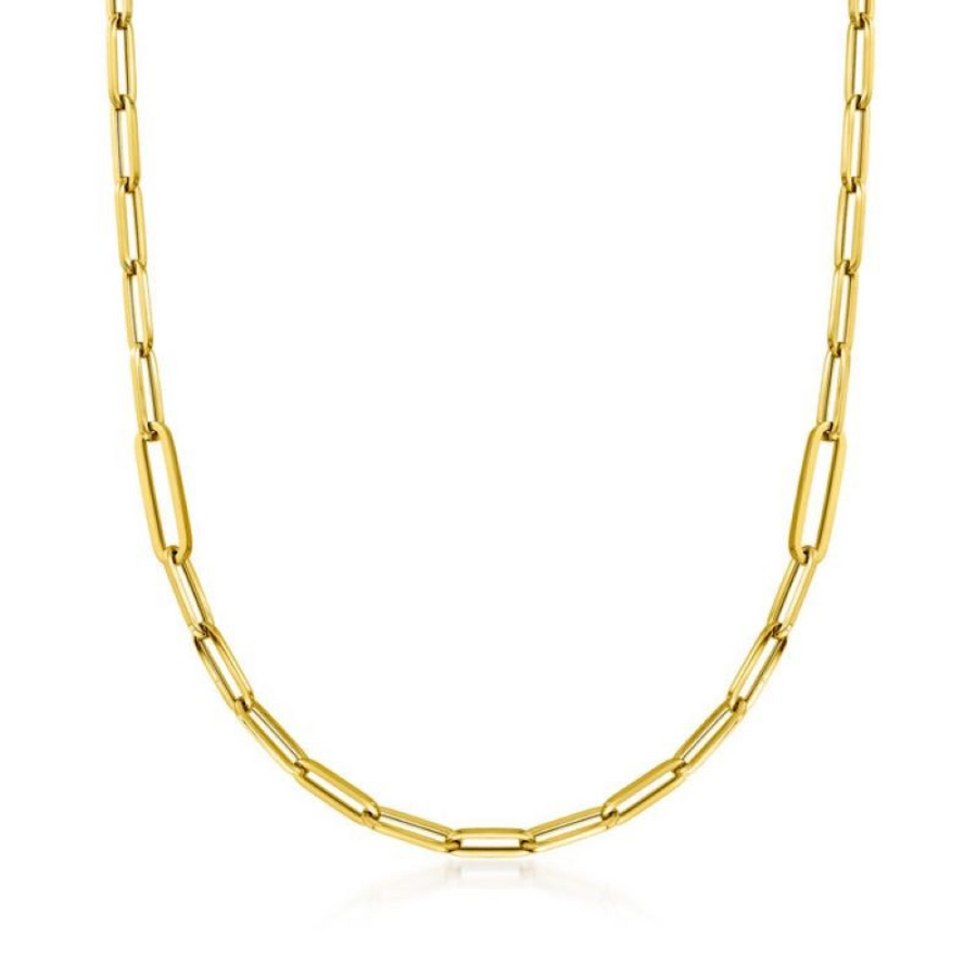 Designer Gold Alternating Paperclip Link Chain in 18K Yellow Gold, 17"