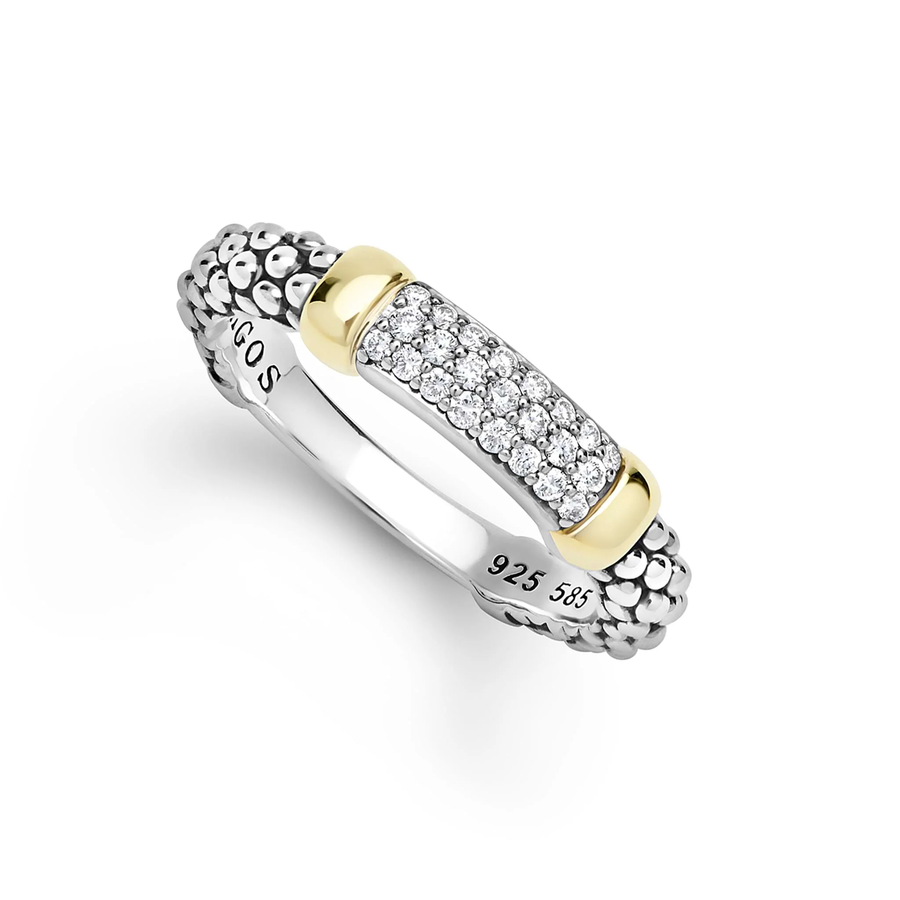 Signature Caviar 0.19ct Diamond Ring in 14K Yellow Gold and Sterling Silver, size 6