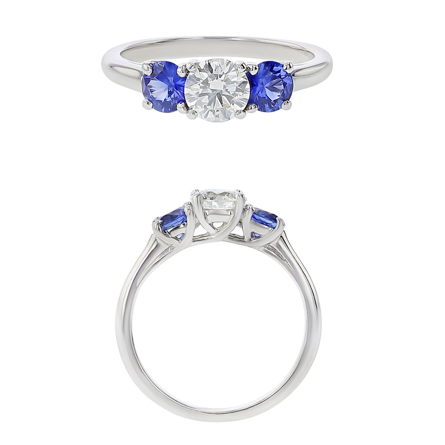 Fire & Ice Trellis Semi-Mount with 0.63–0.91ct Round Fine Blue Sapphires in Platinum