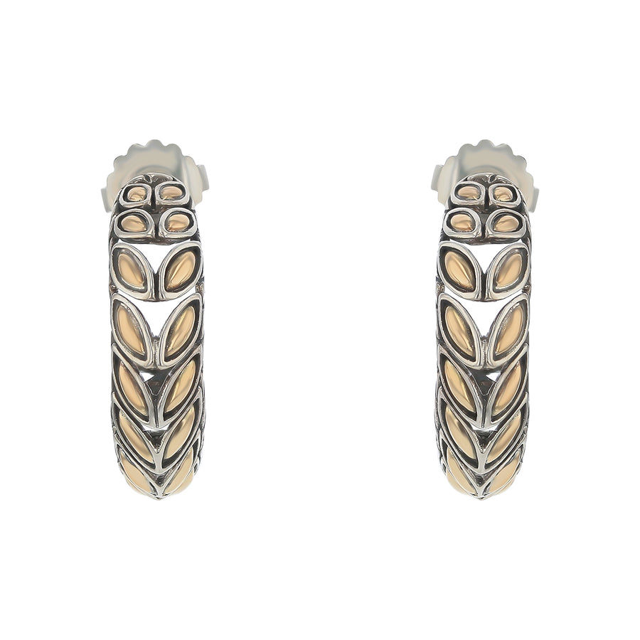 John Hardy Batu Hoop Earrings in Sterling Silver and 18K Yellow Gold