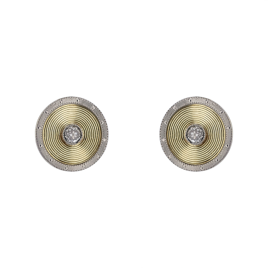 Art Deco 0.32ct Old European Cut Diamond Button Stud Earrings in 18K Yellow Gold with Platinum Circa 1920s