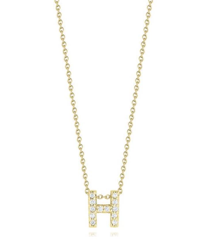 Tiny Treasures 0.06ct Diamond Love Letter "H" Pendant in 18K Yellow Gold, 16-18" chain