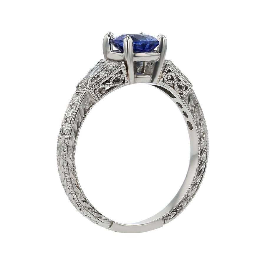 0.93ct Sapphire and 0.10ct Diamond Ring in 18K White Gold, Size 6.75