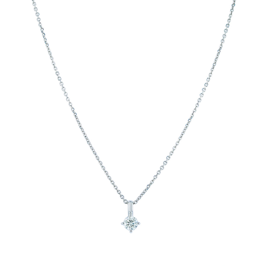 0.23-0.27ct Round Brilliant Diamond 4 Prong Solitaire Pendant in 14K White Gold, 16-18" chain