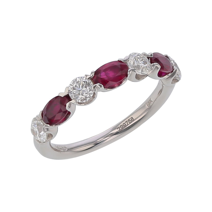 0.75Ct Diamond and 0.85Ct Ruby Alternating Band in 18k White Gold, Size 6.5
