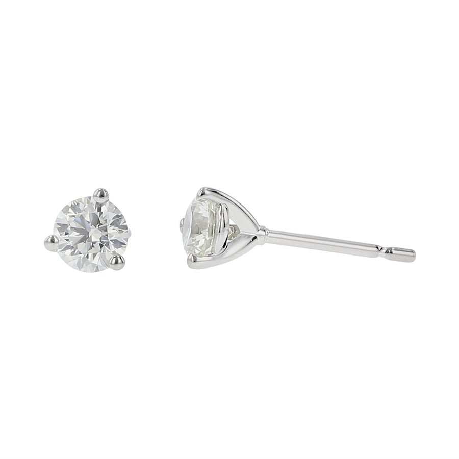 1.29ct Fire & Ice Round Brilliant Diamonds 3 Prong Stud Earrings in 18K White Gold