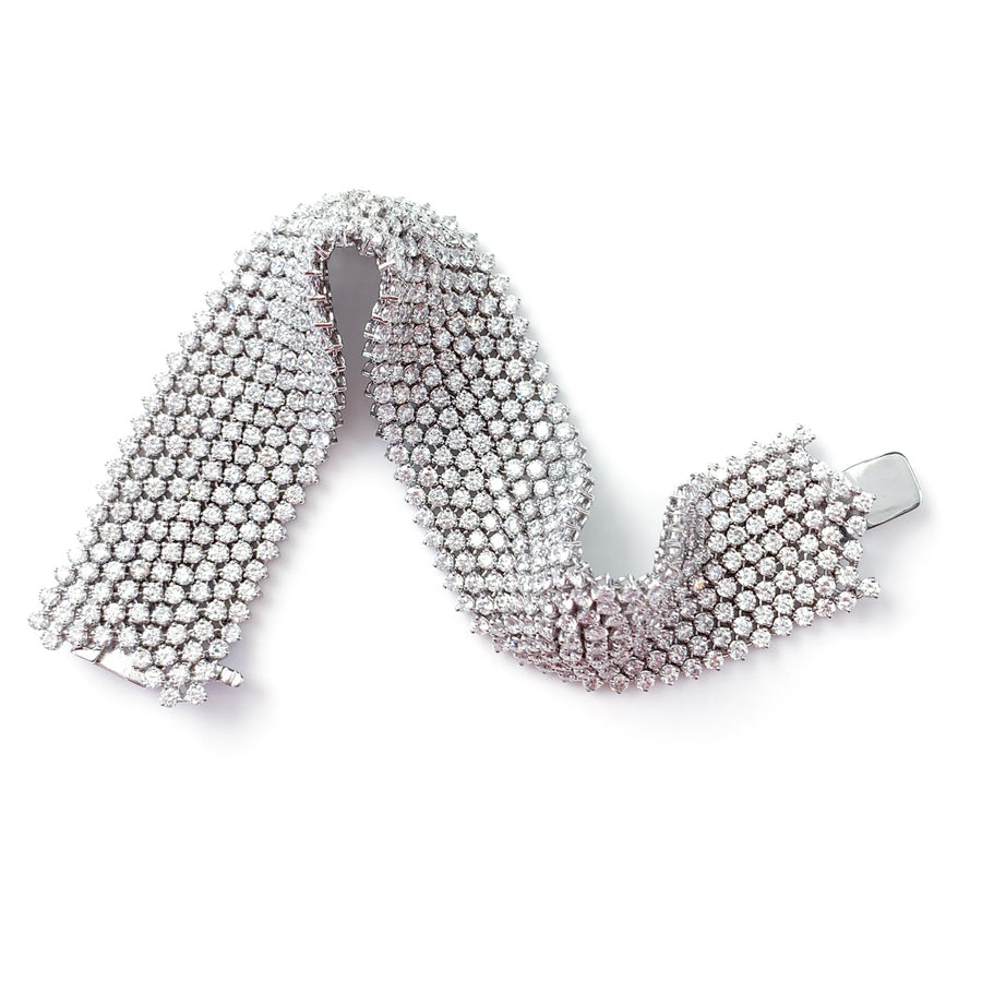 18K WHITE GOLD 540 FULL CUT DIAMONDS=23.02CT 9 ROW FLEXIBLE 6 1/2'" X 7/8" BRACELET