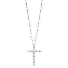 Tiny Treasure 0.10ct Round Diamonds Cross Pendant in 18K White Gold on 16-18" Adjustable Chain