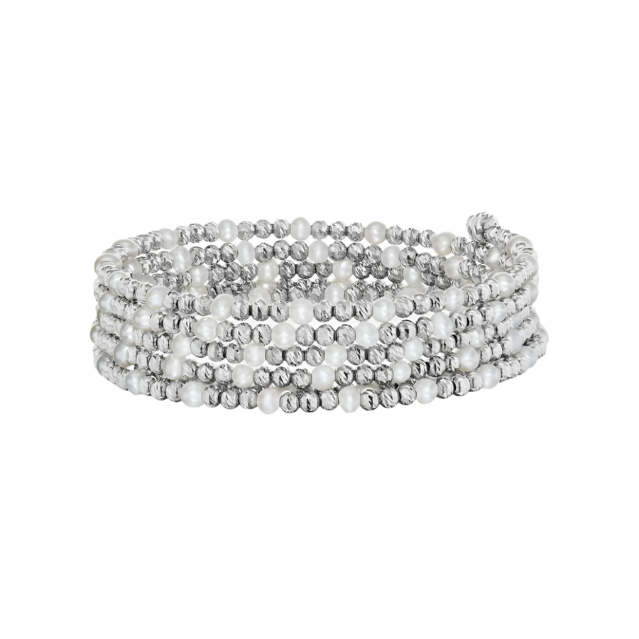 Debut Freshwater Pearl Loop 6 Row Bracelet in Platinum