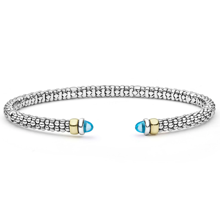 Signature Caviar Blue Topaz Versa Cuff Bracelet in 14K Yellow Gold and Sterling Silver, size small