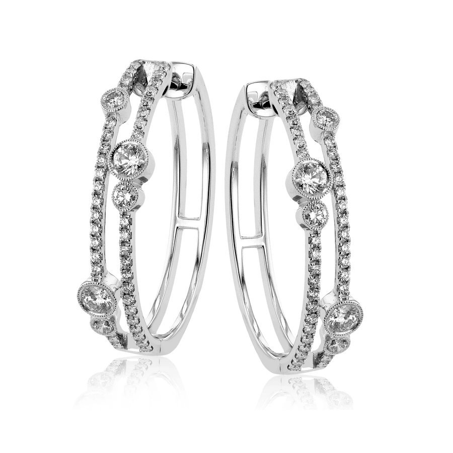 0.97ct Diamond Bezel Hoop Earrings in 18K White Gold