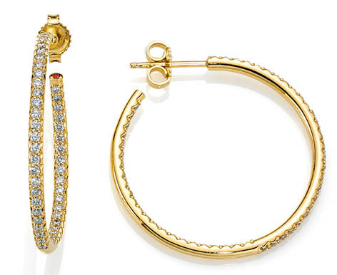 18K Yellow Gold Diamond Hoop Earrings