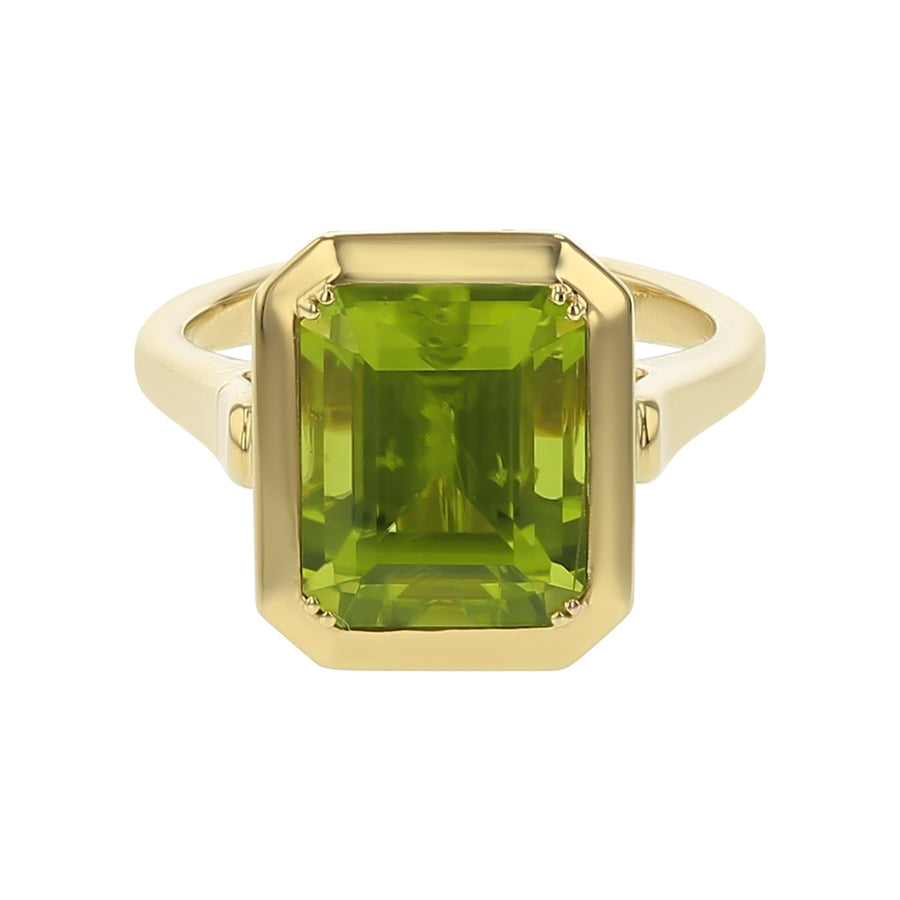 4.52ct Peridot Bezel Ring in 18K Yellow Gold, Size 6.5