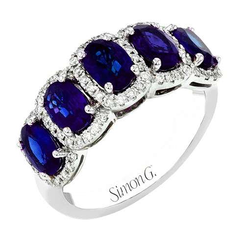 2.59ct Oval Sapphire and 0.26ct Diamond 5 Stone Ring in 18K White Gold, Size 6.25