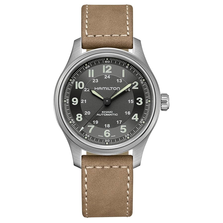 42mm Khaki Field Watch with Black Dial in Titanium, Strap