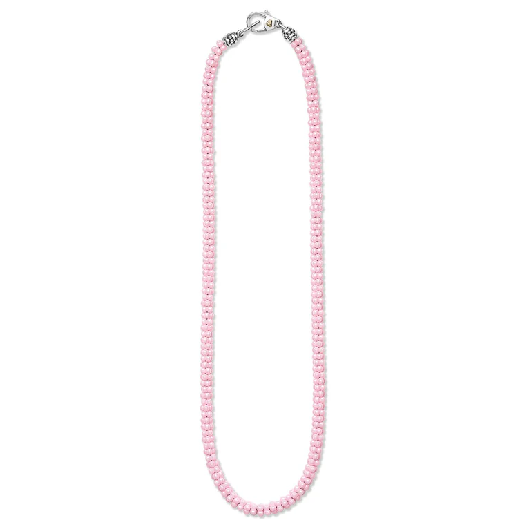 Pink Caviar Rope Necklace in 18K Yellow Gold Sterling Silver and Ceramic 18"