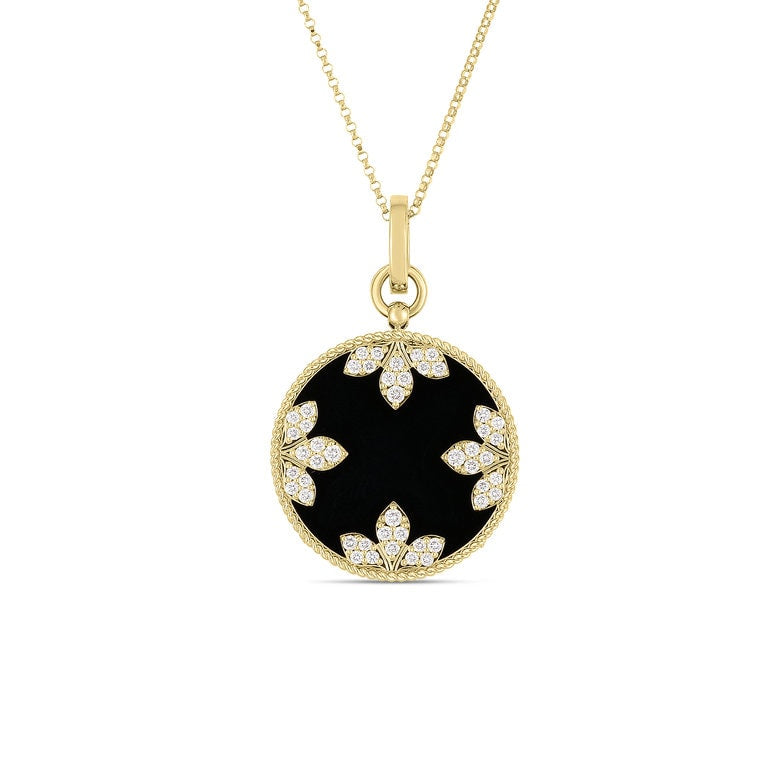 Venetian Princess 0.29Ct Diamond and Black Jade Pendant on Chain in 18k Yellow Gold, 18in