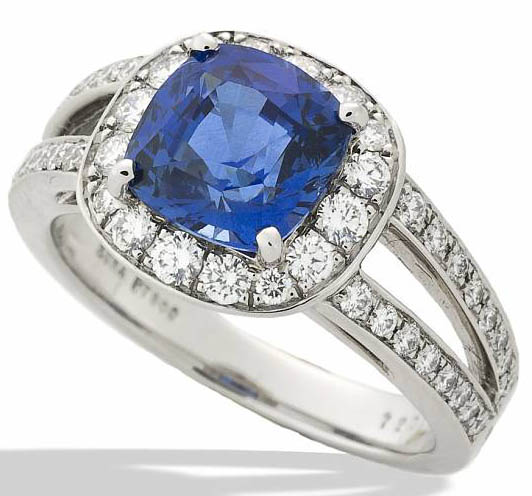 1.68ct Sapphire and 1.10ct Diamond Halo Ring in Platinum, Size 6