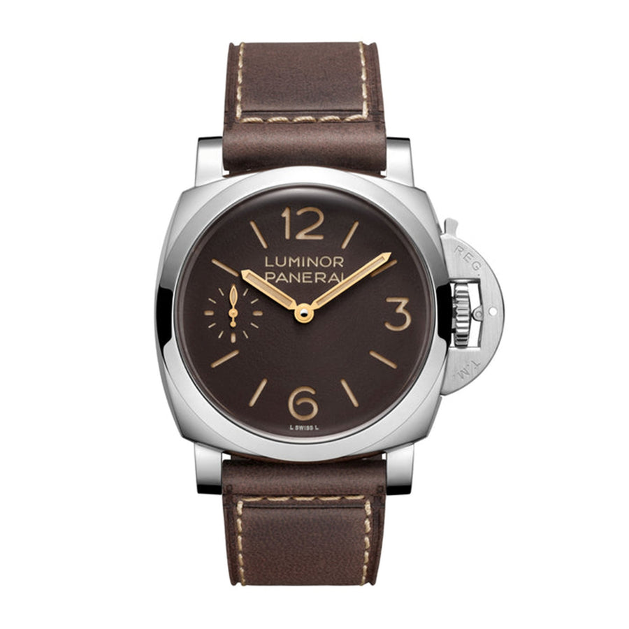 44 Luminor Watch with Tobacco Brown Dial in Stainless Steel, Strap