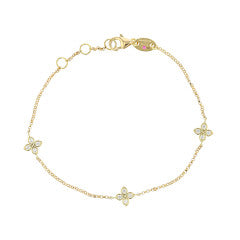 Love by the Inch 0.13ct Diamond 3 Station Flower Bracelet in 18K Yellow Gold, 7.5"