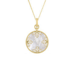 Venetian Medallion 0.52ct Diamond and 12.43ct Mother of Pearl Medallion Pendant in 18K Yellow Gold, 18" chain