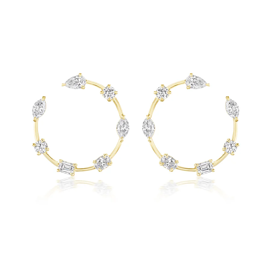 TriBeCa 2.87ct Mixed Shape Diamond Hoop Earrings in 18K White Gold, 0.75"