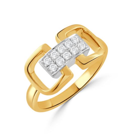 Equestrian Diamond Pave Center Stirrup Ring in 18K Yellow and White Gold, Size 6.5