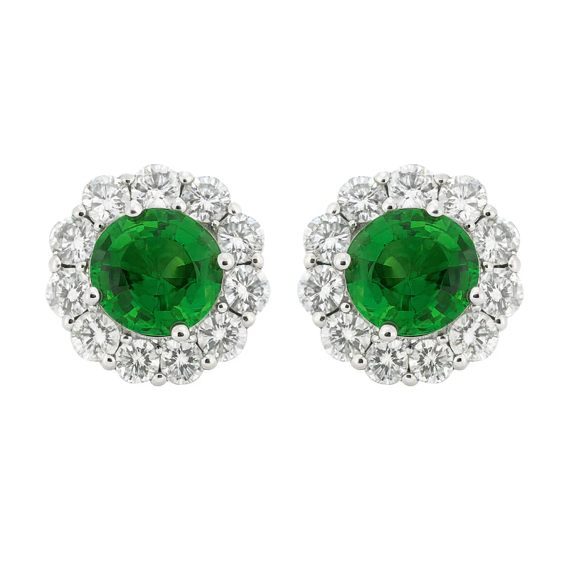 1.04ct Tsavorite and 0.81ct Diamond Halo Stud Earring in 14K White Gold