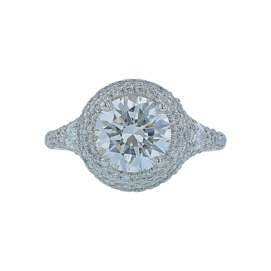 2.07ct Round Brilliant Diamond and 1.05ct Diamond Halo Ring in Platinum, Size 6