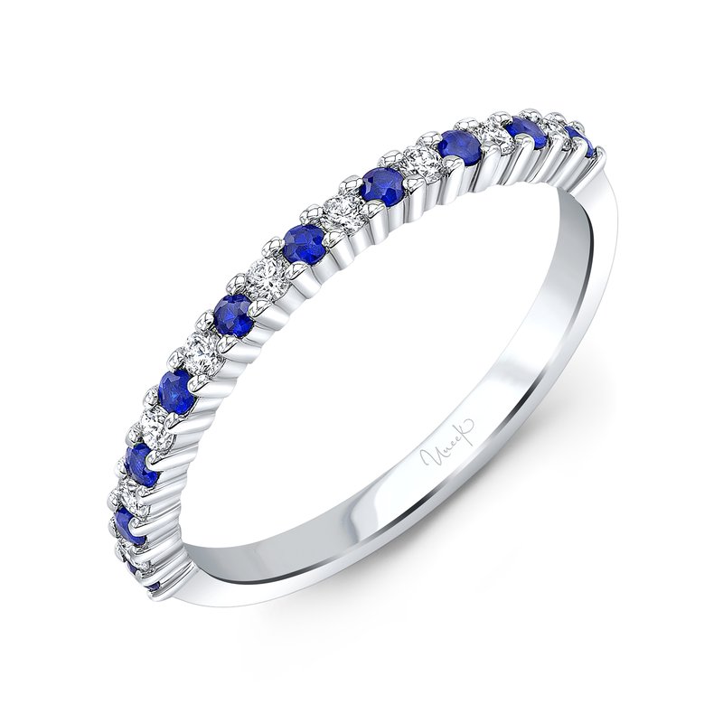 Axis 0.18ct Blue Sapphire and 0.13ct Diamond Partway Band in 18K White Gold, 6.5